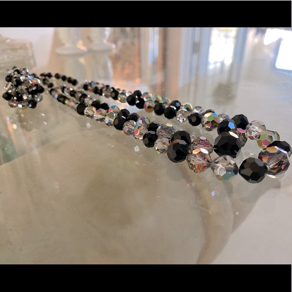 Vintage Laguna Adjustable double row Aurora Borealis crystal with Black Bead - Picture 2 of 5